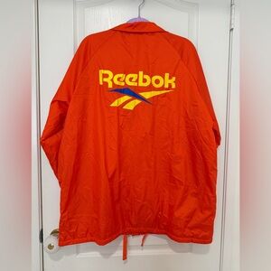 Vintage Reebok Windbreaker Jacket Orange Big Logo Mens XL Retro Streetwear